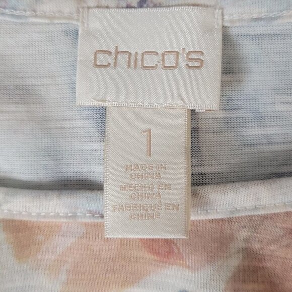 Chicos High Low Top Size 1 M 8 Floral Accordian Pleats Woven Back Oversized - Picture 6 of 13